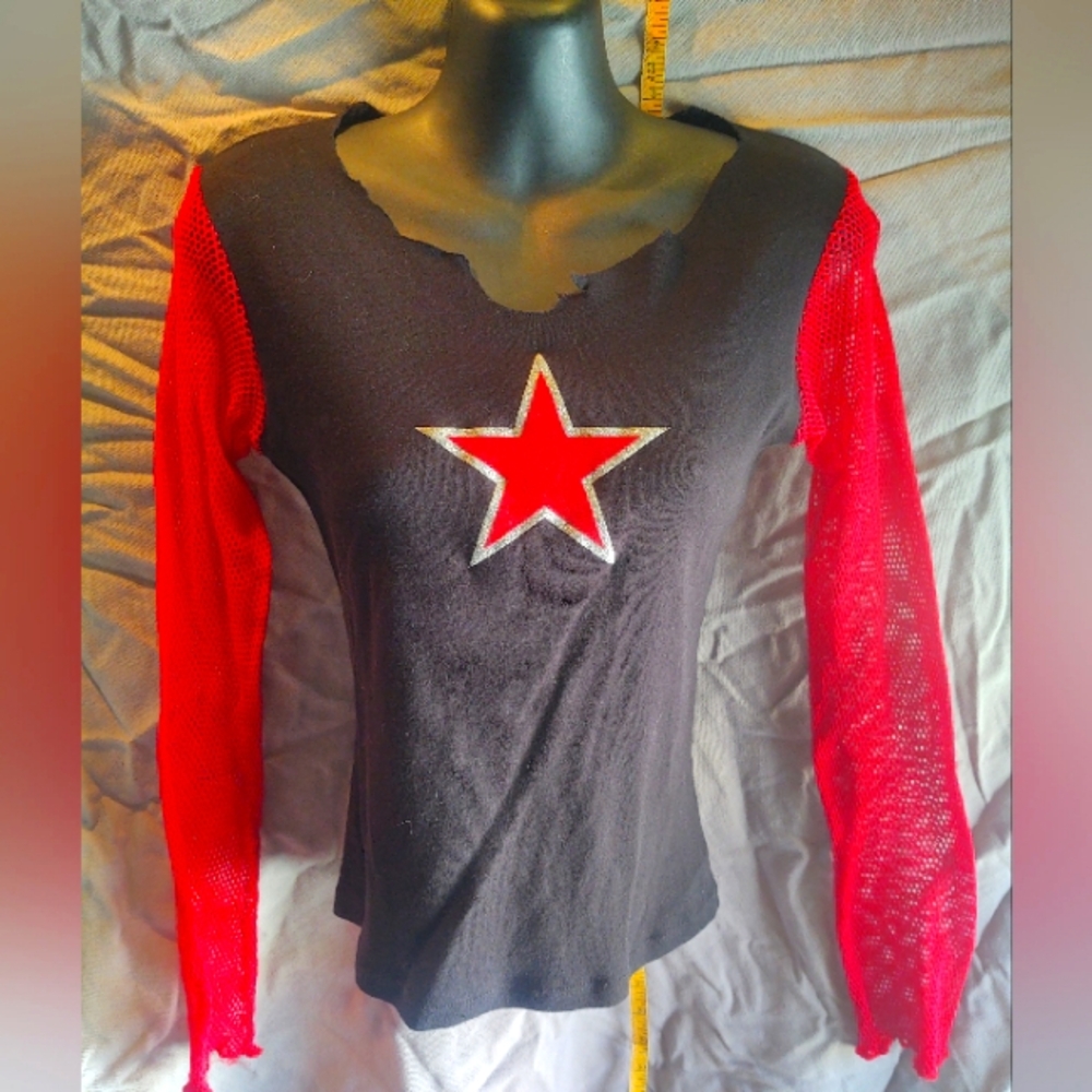 Morbid Threads MD red& black velveteen star fishnet long sleeve hot topic VTG